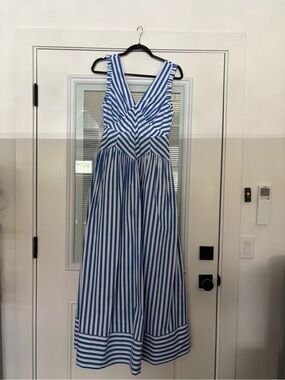 Skies Are Blue Blue & White Striped V-Neck Maxi Dress